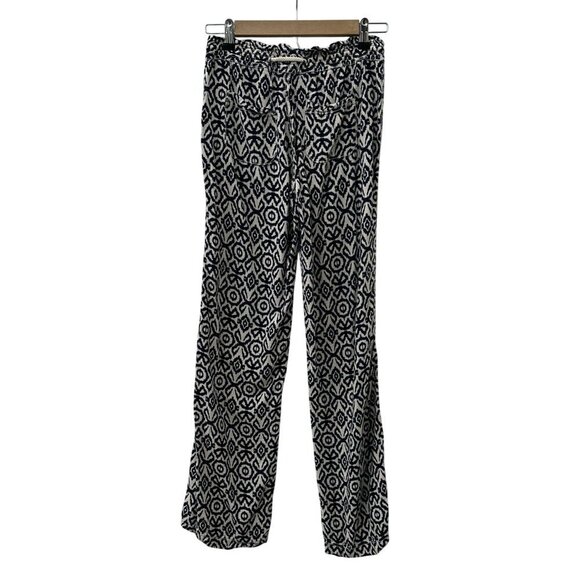 Cali1850 Navy White Smocked Drawstring Waist Wide Leg Pants Linen Blend Women S - Picture 5 of 16